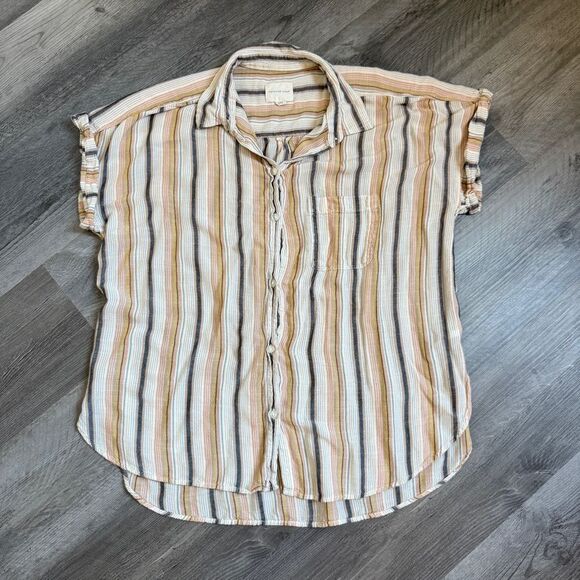 American Eagle Button Down Shirt Stripe Hi Lo Viscose Large - Picture 3 of 11